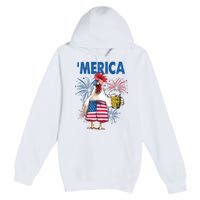 Merica Funny Chicken With Beer USA Flag 4th Of July Premium Pullover Hoodie