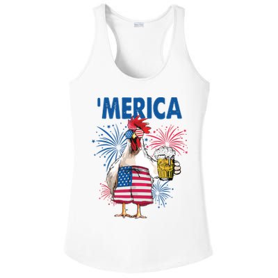 Merica Funny Chicken With Beer USA Flag 4th Of July Ladies PosiCharge Competitor Racerback Tank