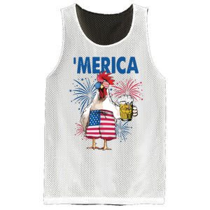 Merica Funny Chicken With Beer USA Flag 4th Of July Mesh Reversible Basketball Jersey Tank