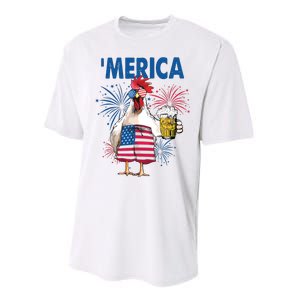 Merica Funny Chicken With Beer USA Flag 4th Of July Performance Sprint T-Shirt