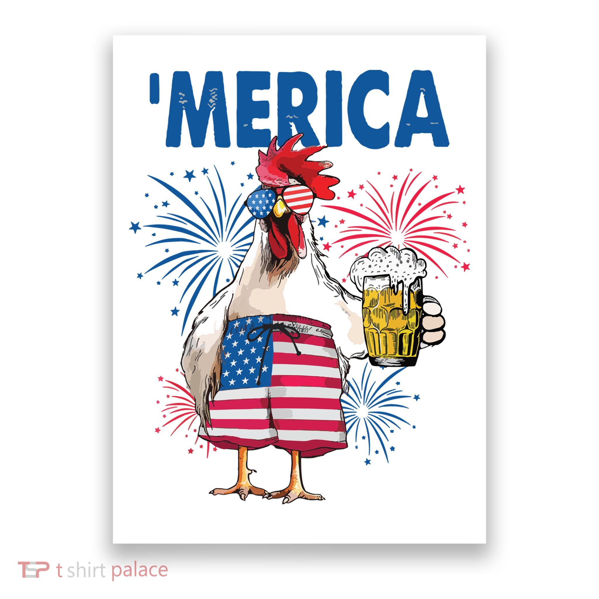 Merica Funny Chicken With Beer USA Flag 4th Of July Poster