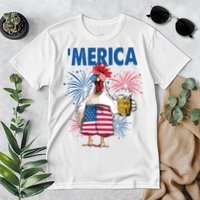 Merica Funny Chicken With Beer USA Flag 4th Of July Premium T-Shirt