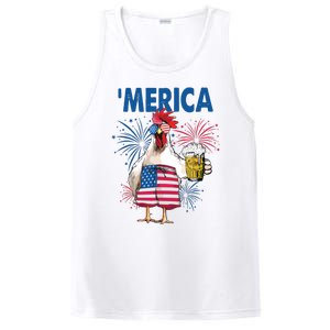 Merica Funny Chicken With Beer USA Flag 4th Of July PosiCharge Competitor Tank