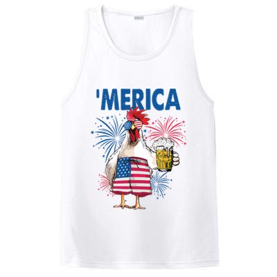 Merica Funny Chicken With Beer USA Flag 4th Of July PosiCharge Competitor Tank