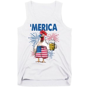 Merica Funny Chicken With Beer USA Flag 4th Of July Tank Top