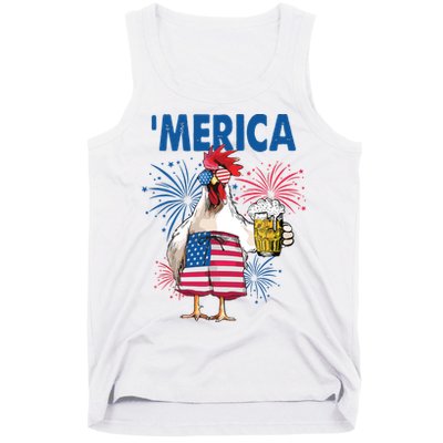 Merica Funny Chicken With Beer USA Flag 4th Of July Tank Top
