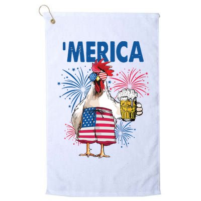 Merica Funny Chicken With Beer USA Flag 4th Of July Golf Towel