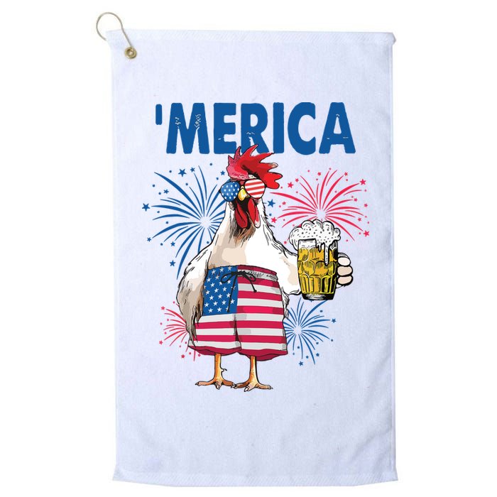 Merica Funny Chicken With Beer USA Flag 4th Of July Golf Towel