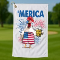 Merica Funny Chicken With Beer USA Flag 4th Of July Golf Towel