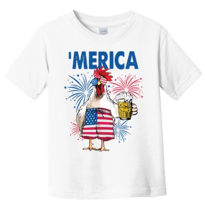 Merica Funny Chicken With Beer USA Flag 4th Of July Toddler T-Shirt