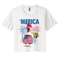 Merica Funny Chicken With Beer USA Flag 4th Of July Crop Top