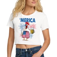 Merica Funny Chicken With Beer USA Flag 4th Of July Crop Top