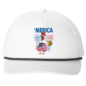 Merica Funny Chicken With Beer USA Flag 4th Of July Snapback Five-Panel Rope Hat