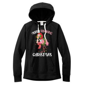 Merry Flocking Christmas Pink Flamingo Christmas Lights Xmas Cool Gift Women's Fleece Hoodie