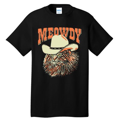 Meowdy! Funny Country Music Cat Cowboy Hat Vintage Tall T-Shirt