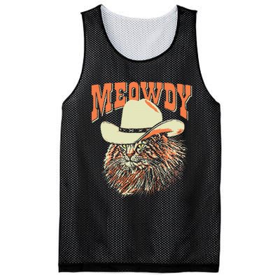 Meowdy! Funny Country Music Cat Cowboy Hat Vintage Mesh Reversible Basketball Jersey Tank