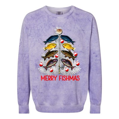 Merry Fishmas Christmas Tree Fish Fishing Fisher Xmas Cute Gift Colorblast Crewneck Sweatshirt