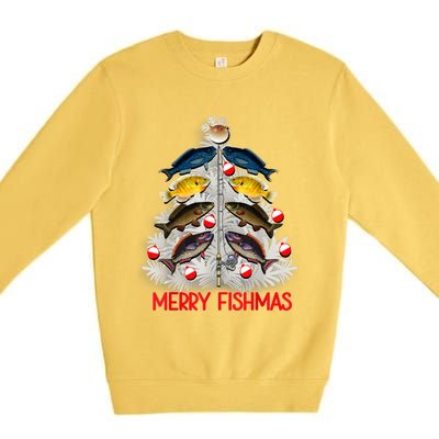 Merry Fishmas Christmas Tree Fish Fishing Fisher Xmas Cute Gift Premium Crewneck Sweatshirt