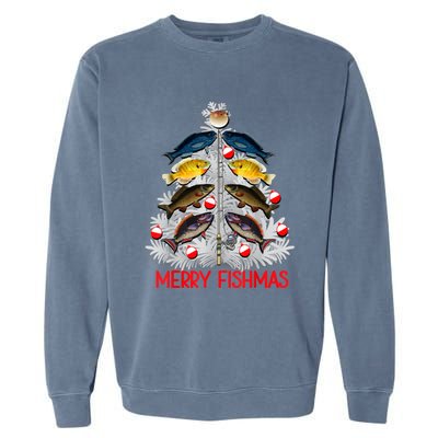 Merry Fishmas Christmas Tree Fish Fishing Fisher Xmas Cute Gift Garment-Dyed Sweatshirt