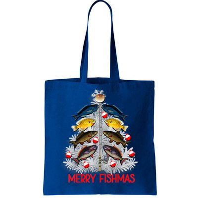 Merry Fishmas Christmas Tree Fish Fishing Fisher Xmas Cute Gift Tote Bag