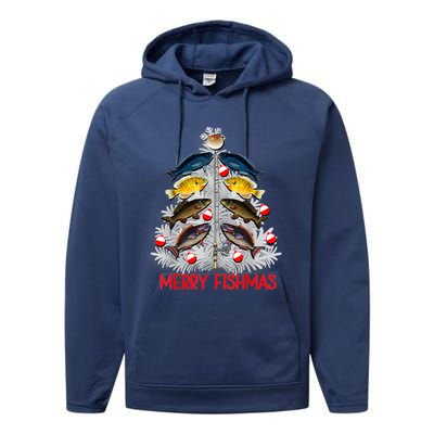 Merry Fishmas Christmas Tree Fish Fishing Fisher Xmas Cute Gift Performance Fleece Hoodie