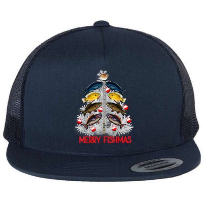 Merry Fishmas Christmas Tree Fish Fishing Fisher Xmas Cute Gift Flat Bill Trucker Hat