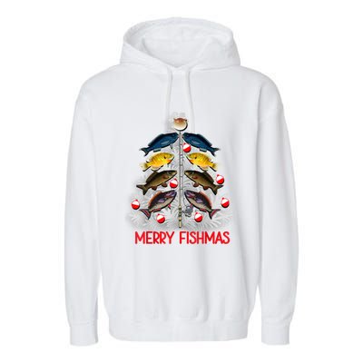 Merry Fishmas Christmas Tree Fish Fishing Fisher Xmas Cute Gift Garment-Dyed Fleece Hoodie