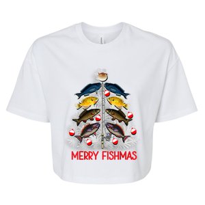 Merry Fishmas Christmas Tree Fish Fishing Fisher Xmas Cute Gift Bella+Canvas Jersey Crop Tee