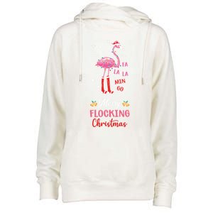 Merry Flocking Christmas Flamingo Hat Xmas Pj Costume Cute Gift Womens Funnel Neck Pullover Hood