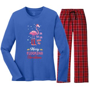 Merry Flocking Christmas Flamingo Hat Xmas Pj Costume Cute Gift Women's Long Sleeve Flannel Pajama Set 