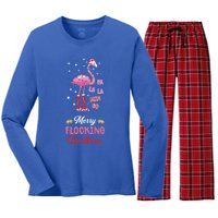 Merry Flocking Christmas Flamingo Hat Xmas Pj Costume Cute Gift Women's Long Sleeve Flannel Pajama Set 