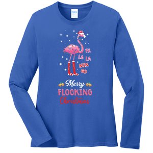 Merry Flocking Christmas Flamingo Hat Xmas Pj Costume Cute Gift Ladies Long Sleeve Shirt