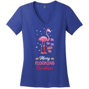 Merry Flocking Christmas Flamingo Hat Xmas Pj Costume Cute Gift Women's V-Neck T-Shirt