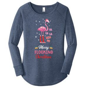 Merry Flocking Christmas Flamingo Hat Xmas Pj Costume Cute Gift Women's Perfect Tri Tunic Long Sleeve Shirt