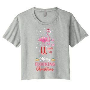 Merry Flocking Christmas Flamingo Hat Xmas Pj Costume Cute Gift Women's Crop Top Tee