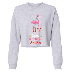 Merry Flocking Christmas Flamingo Hat Xmas Pj Costume Cute Gift Cropped Pullover Crew