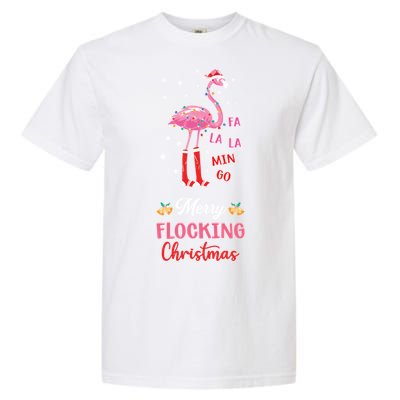 Merry Flocking Christmas Flamingo Hat Xmas Pj Costume Cute Gift Garment-Dyed Heavyweight T-Shirt