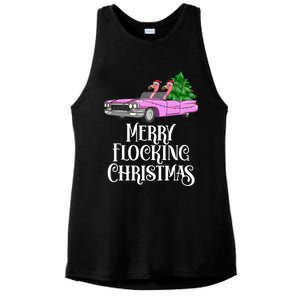 Merry Flocking Christmas Pink Flamingos Pink Car And Xmas Tree Cute Gift Ladies PosiCharge Tri-Blend Wicking Tank