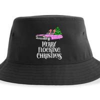 Merry Flocking Christmas Pink Flamingos Pink Car And Xmas Tree Cute Gift Sustainable Bucket Hat