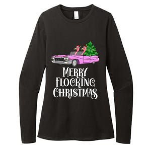 Merry Flocking Christmas Pink Flamingos Pink Car And Xmas Tree Cute Gift Womens CVC Long Sleeve Shirt