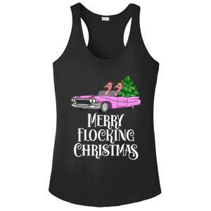 Merry Flocking Christmas Pink Flamingos Pink Car And Xmas Tree Cute Gift Ladies PosiCharge Competitor Racerback Tank