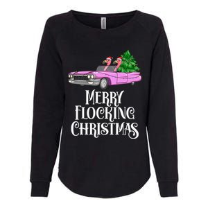 Merry Flocking Christmas Pink Flamingos Pink Car And Xmas Tree Cute Gift Womens California Wash Sweatshirt