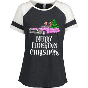 Merry Flocking Christmas Pink Flamingos Pink Car And Xmas Tree Cute Gift Enza Ladies Jersey Colorblock Tee