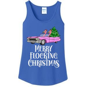 Merry Flocking Christmas Pink Flamingos Pink Car And Xmas Tree Cute Gift Ladies Essential Tank