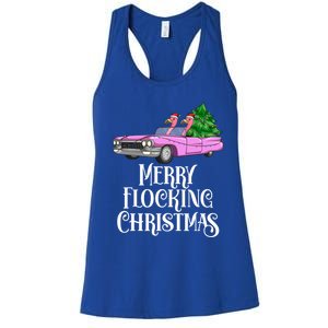 Merry Flocking Christmas Pink Flamingos Pink Car And Xmas Tree Cute Gift Women's Racerback Tank