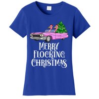 Merry Flocking Christmas Pink Flamingos Pink Car And Xmas Tree Cute Gift Women's T-Shirt