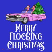 Merry Flocking Christmas Pink Flamingos Pink Car And Xmas Tree Cute Gift Womens T-Shirt