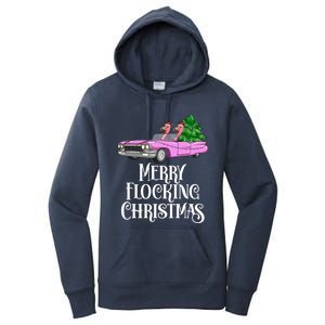 Merry Flocking Christmas Pink Flamingos Pink Car And Xmas Tree Cute Gift Women's Pullover Hoodie