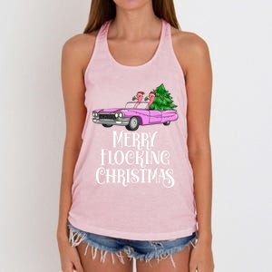 Merry Flocking Christmas Pink Flamingos Pink Car And Xmas Tree Cute Gift Women's Knotted Racerback Tank