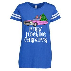 Merry Flocking Christmas Pink Flamingos Pink Car And Xmas Tree Cute Gift Enza Ladies Jersey Football T-Shirt